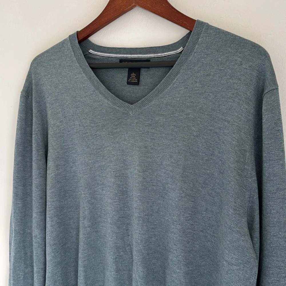 Banana Republic Sweater Mens Large Silk Cashmere V Neck Long Sleeve Gray Knit